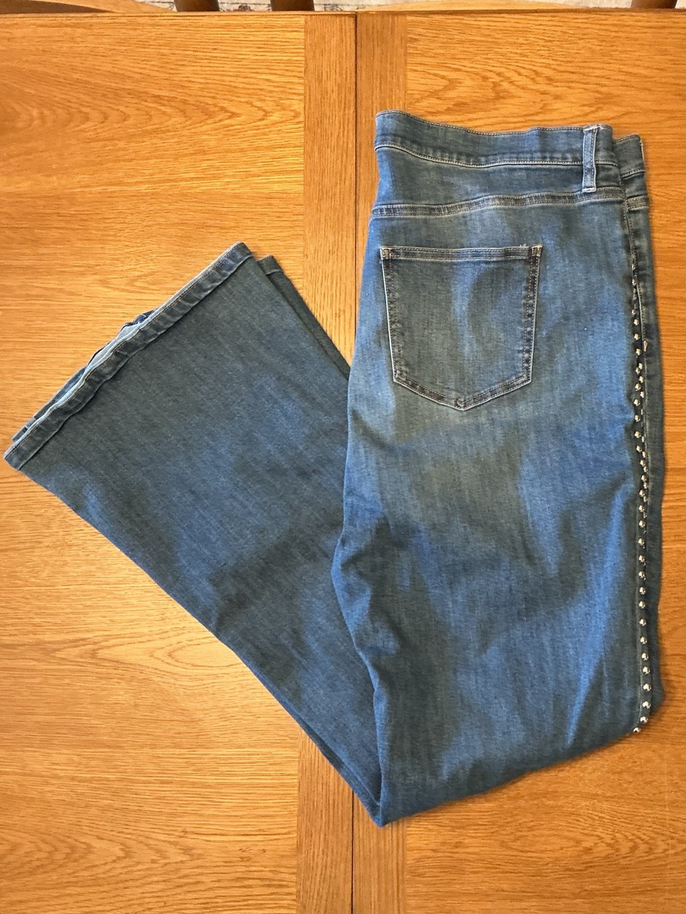 Fashion Nova Light Blue Denim Flare Jeans with Side Studs